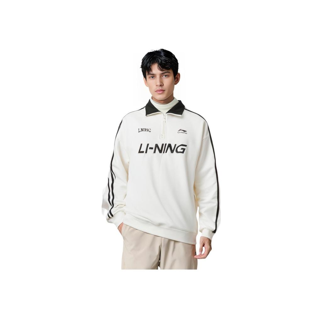 Li Ning Sports Lifestyle Series Letter Print Fleece Pullover Sweatshirt Unisex Sweatshirt Off-White AWDTB35-1