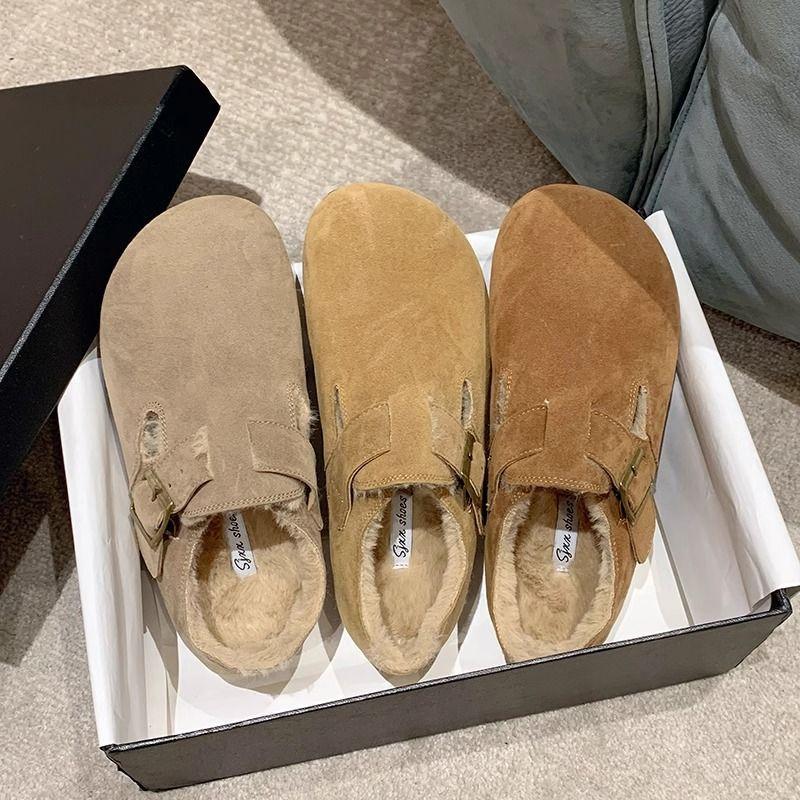 Flat Soft Wool Birken Shoes, Women's Fleece Warm Bean Shoes, New Wool Cotton Shoes