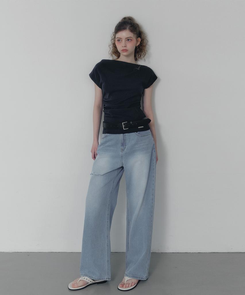 Teuwi One-Off Shirred Asymmetrical T-Shirt (Belt Set)