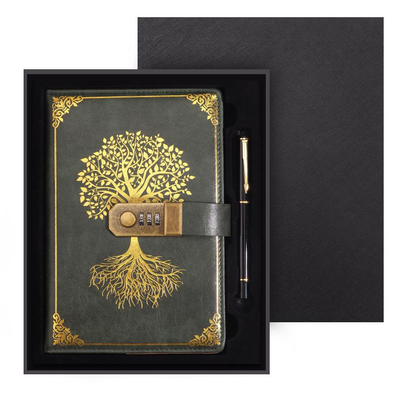 Zestaw notesu A5 w stylu retro z hasłem w pudełku prezentowym: Dziennik spotkań biznesowych z możliwością personalizacji logo.