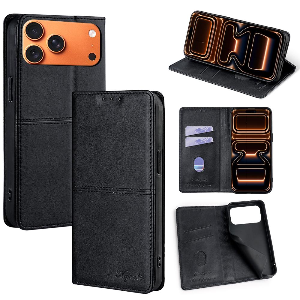 For iPhone 17 Pro Max Case Card Slots Cowhide Texture Phone Leather Cover