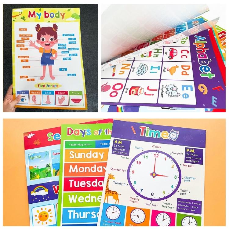 Bildungsbuchstaben Zahlen Farben Formen Poster Bunte Obst Gemüse Tier Lernposter Diagramme für Vorschulkinder