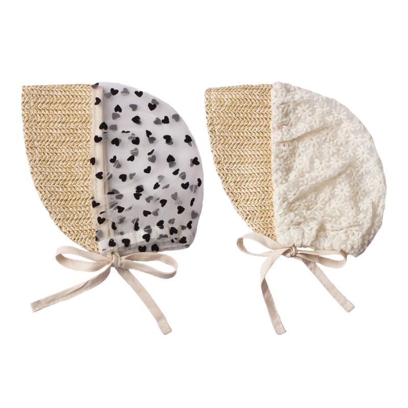 

2Pcs Hat Bonnet Caps with Flower Pattern Sun Protection Hat Little Girl Hat for Kid Toddlers Photography Props