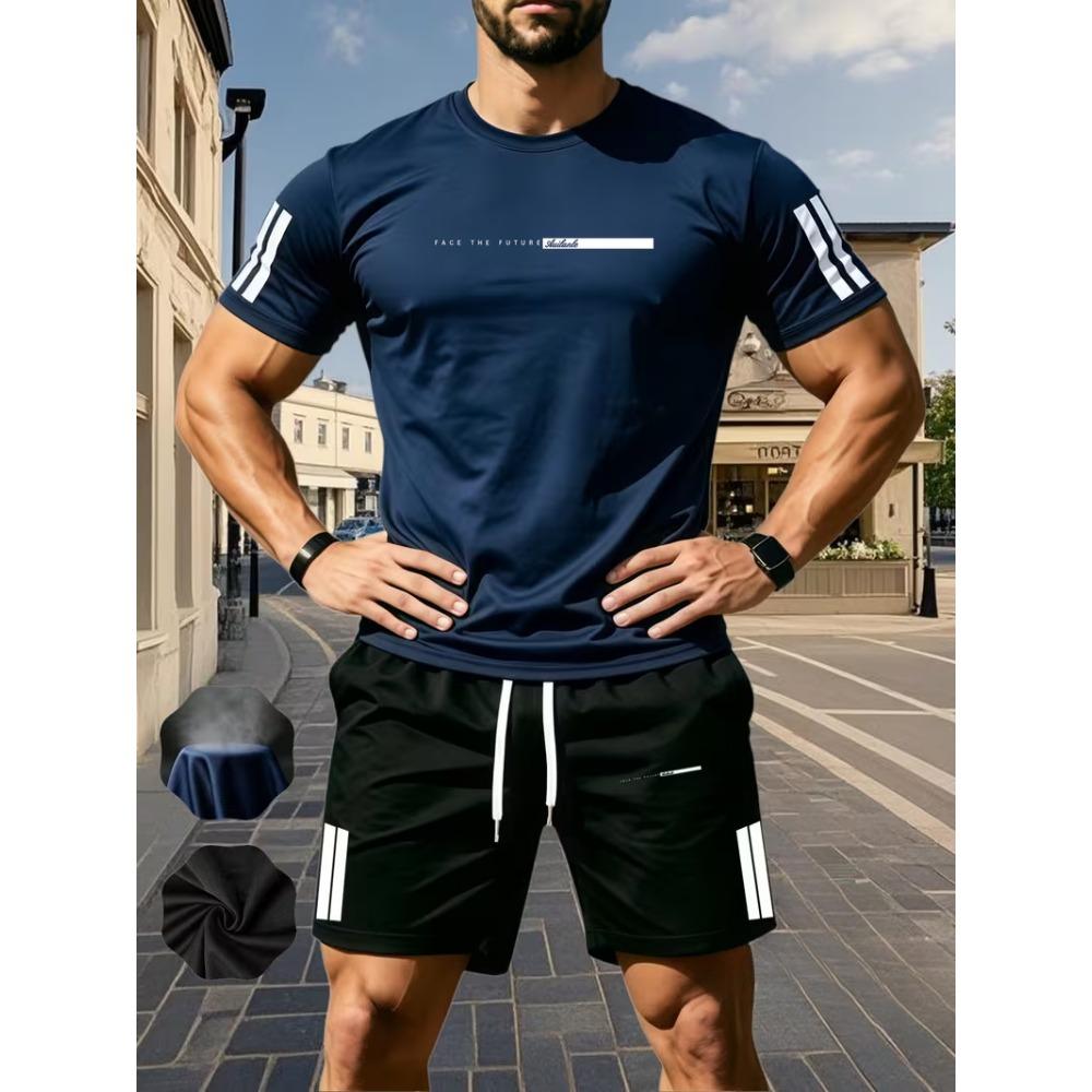 Men's Sports Two-piece Set Short Sleeved T-shirt and Shorts Running and Fitness Sportswear Summer Promotion Latest Hot Selling