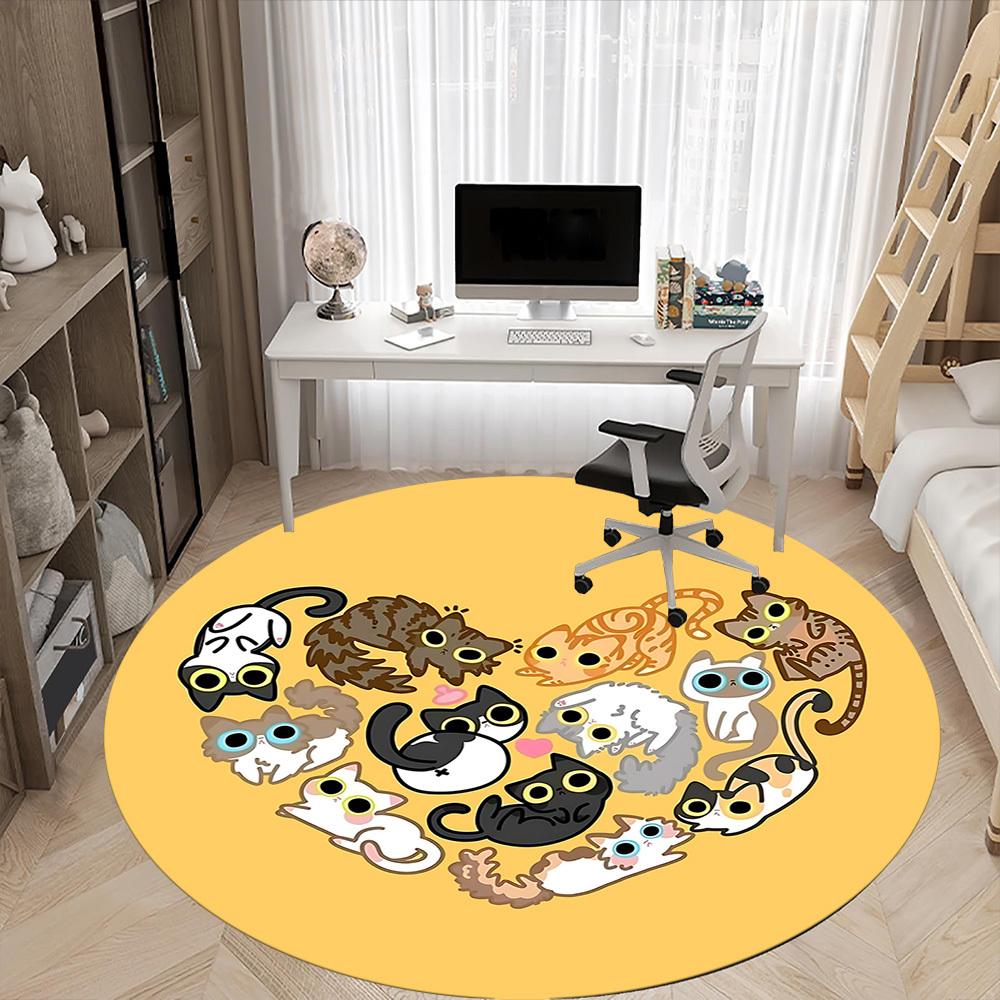 1pc Cat Love Office Round Area Rug,  Mat Suitable For Office, Under Office Chairs Bedroom Living Room Home Decor, Room Deco