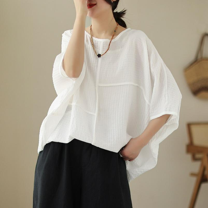 Хлопково-льняная блузка Женская летняя льняная футболка с коротким рукавом M белый