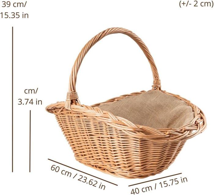 Panier en osier CREATIVE HOME - Rangement bois 60x40x39cm - Tissé à la main - Intérieur en jute - Elegant