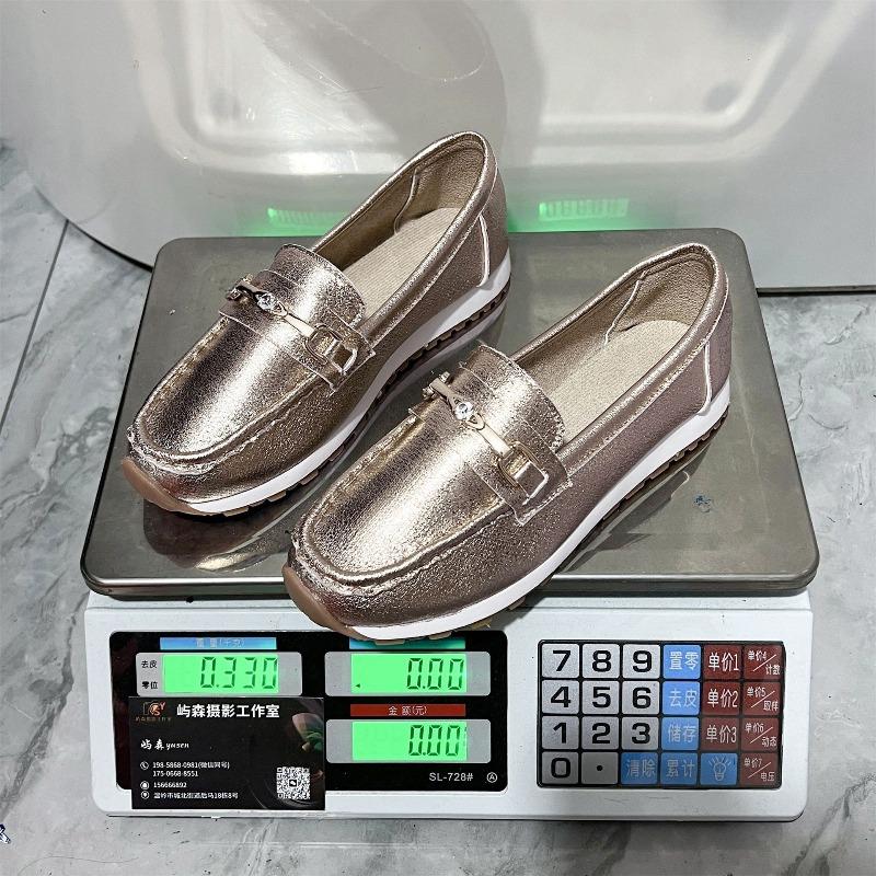 Women's Wide Width Metal Detail Flats, Round Toe Low-Cut Chain Loafers, European Autumn Shoes in Stock