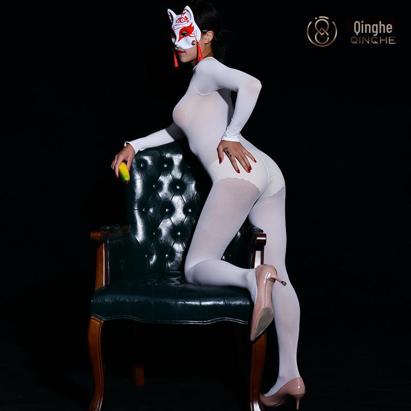 Qinghe 10D Seamless Stockings Jumpsuit - Sexy, Sheer Full-Body Stockings Lingerie Pajamas for Women