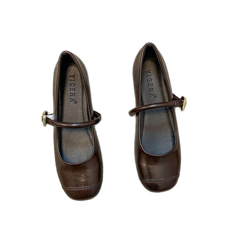 Korean version of versatile one-word belt single shoes casual women's shoes summer French retro Mary Jane shoes flat shoes small leather shoes