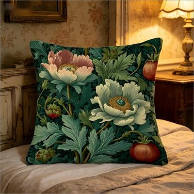 William Morris Inspired Floral Print Throw Pillow Cover, Vintage Botanical Peony Decorative Cushion
