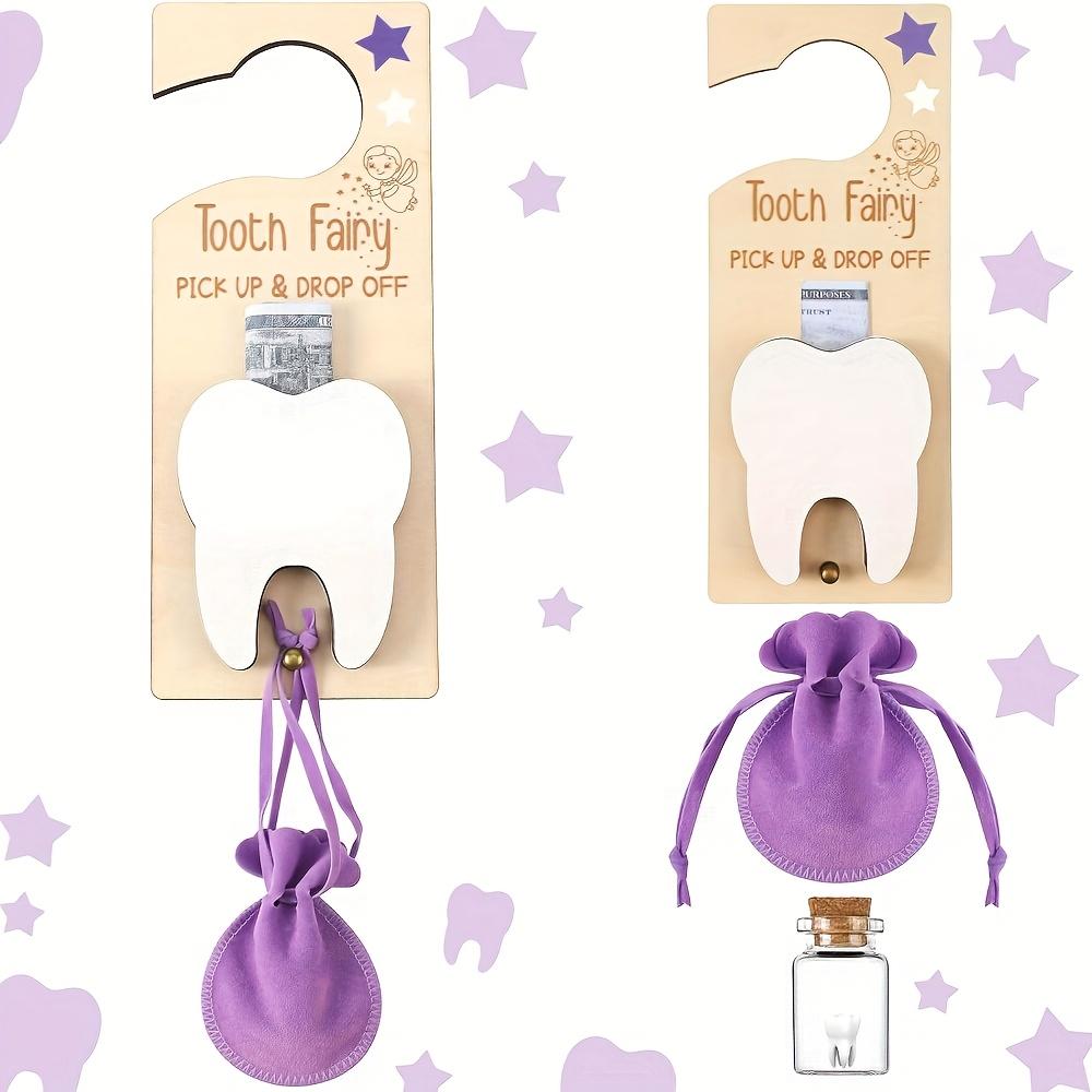 Tooth Fairy Kit Includes Wooden Tooth Pendant, Glass Bottle, Storage Bag, Suitable for Lost Teeth Period,Birthday Parties,Holiday Parties,Mother'S Day