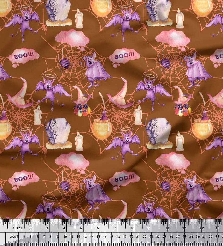 Soimoi Japan Crepe sateng stoff flaggermus, heks lue & trylledrikk Halloween dekor stoff trykt meter 42 tommer
