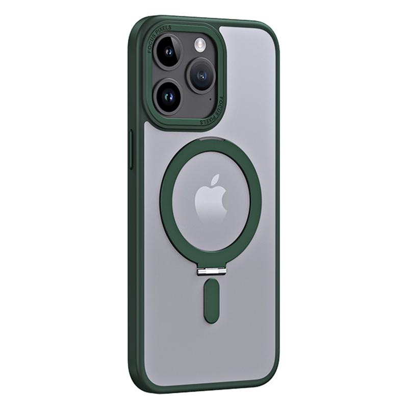 

Magnetic Case for iPhone 15 Pro,Matte TPU+Acrylic Ring Kickstand Phone Cover Blackish Green