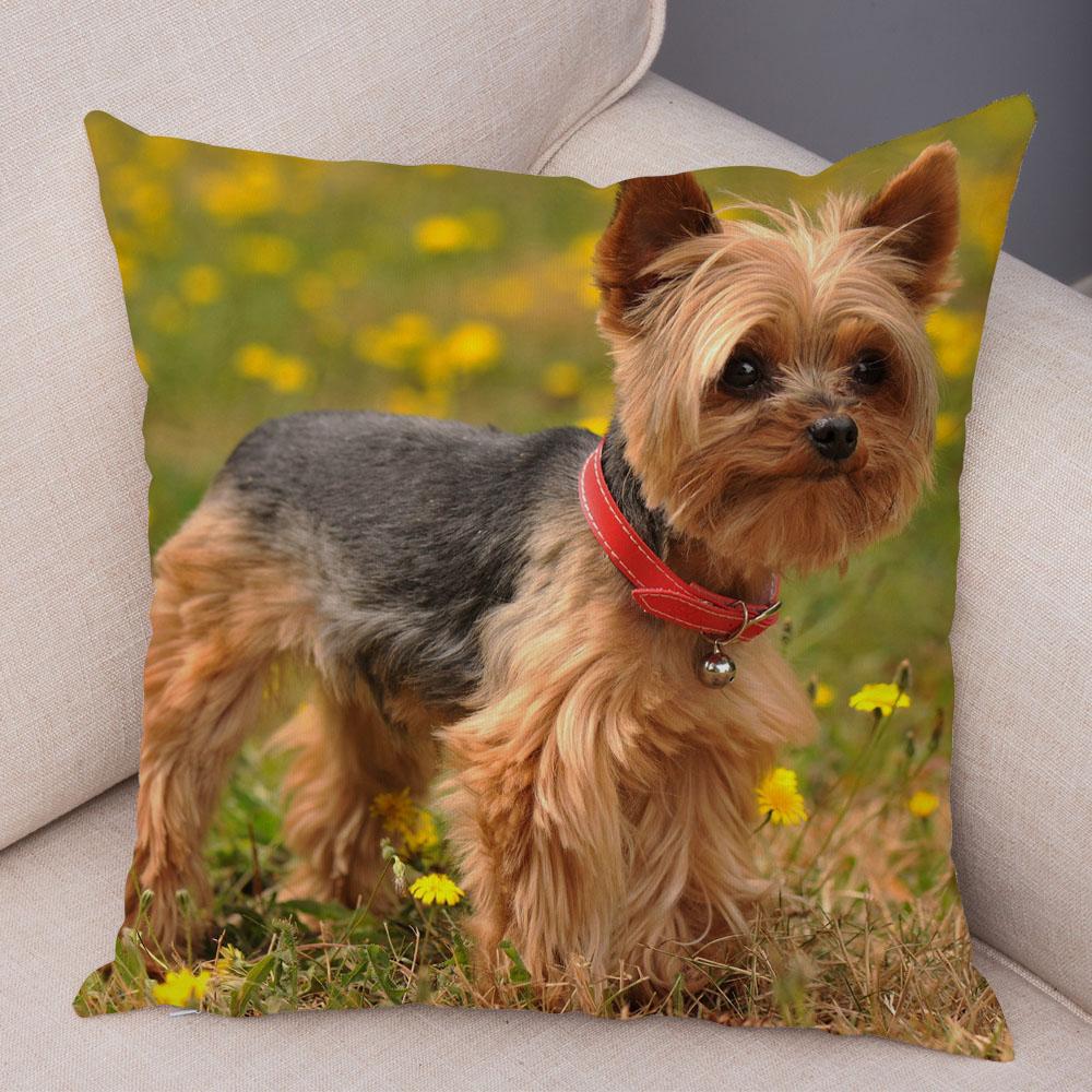 Cute Pet Animal Cushion Cover MINI Yorkshire Dog Polyester Pillowcase Decorative  Print  for Sofa Home Ca
