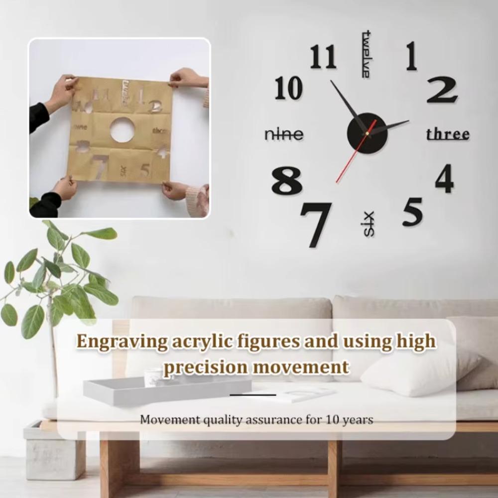 Silent Digital Wall Clock DIY Hanging Watch Simple Mute Clock Bedroom