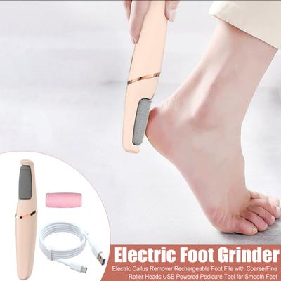 Elektryczny Usuwacz Modzeli Akumulatorowy Pilnik do Stóp z Gruboziarnistymi/Drobnoziarnistymi Głowicami Rolkowymi Zasilane przez USB Narzędzie do Pedicure dla Gładkich Stóp