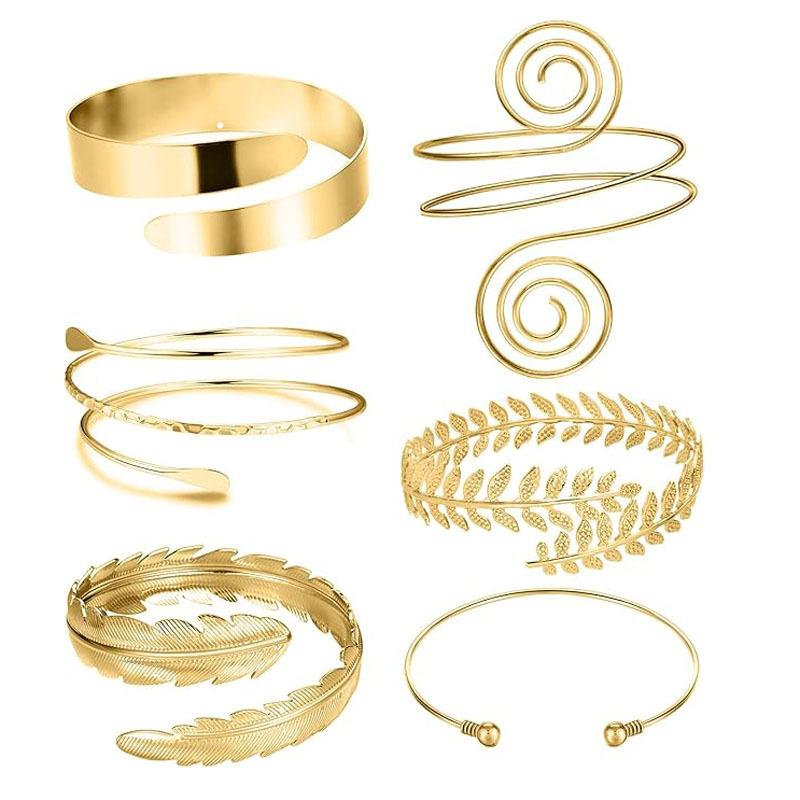

6pcs/Set Minimalist Metal Arm Cuff Bracelet, Adjustable Armlet, Suitable for Daily Wear, Street Style and Vacation