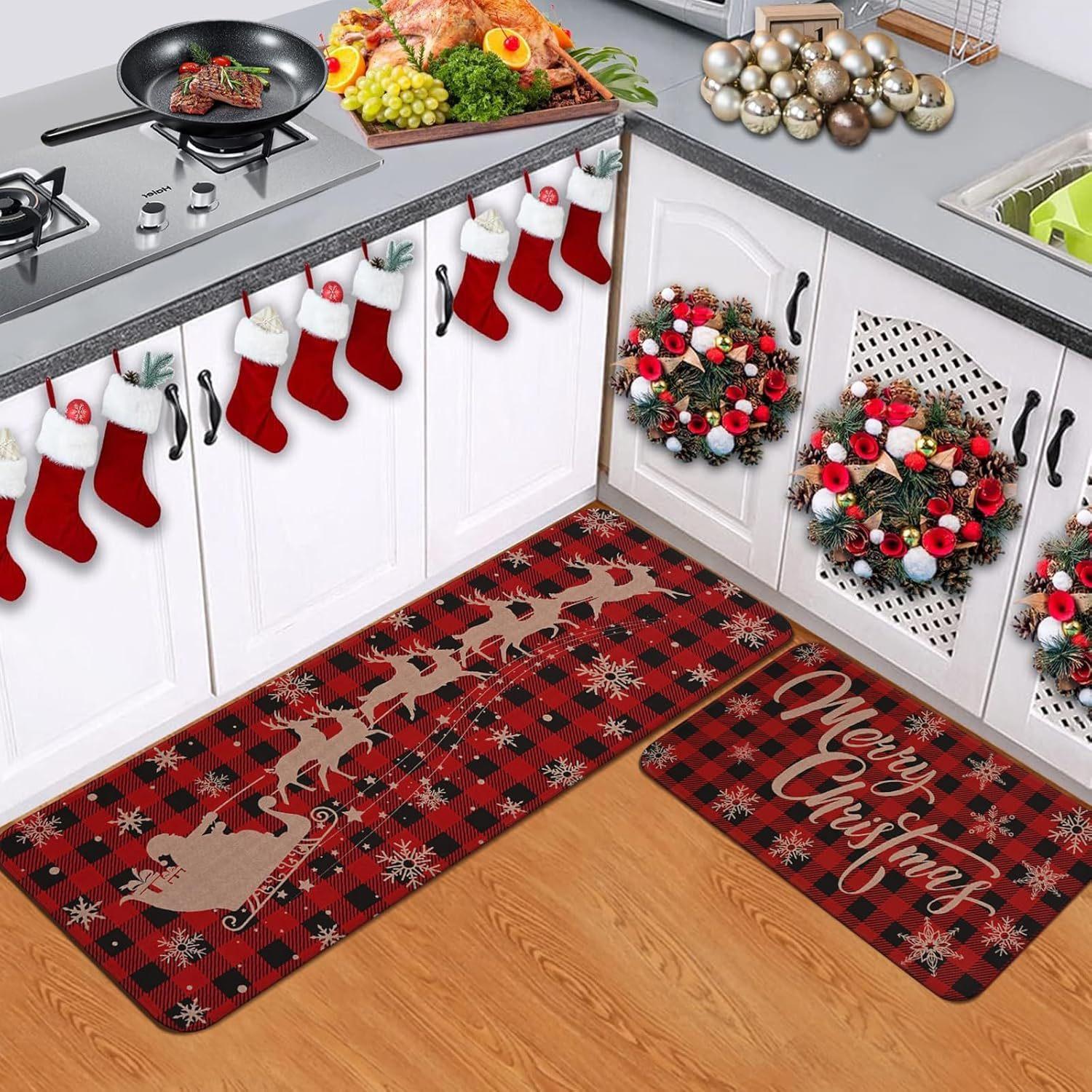 

2 шт. новый рождественский кухонный коврик для пола рождественское украшение для дома балкон коридор длинный ковер входная дверь приветственный коврик 40x60and40x120cm