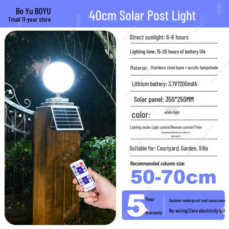 Solar-Powered Outdoor Pillar and Gate Lights for Courtyard and Villa Entrances