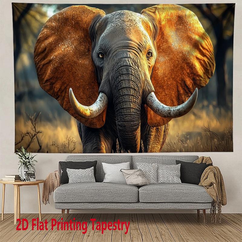 Realistic African Elephant Tapestry Majestic Tusker in Savannah Wall Hanging Wild Animal Room Decor suitable offices bars party