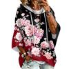 Women's Vintage Floral Print Drawstring Hoodie - Casual Loose Fit Sweatshirt Top