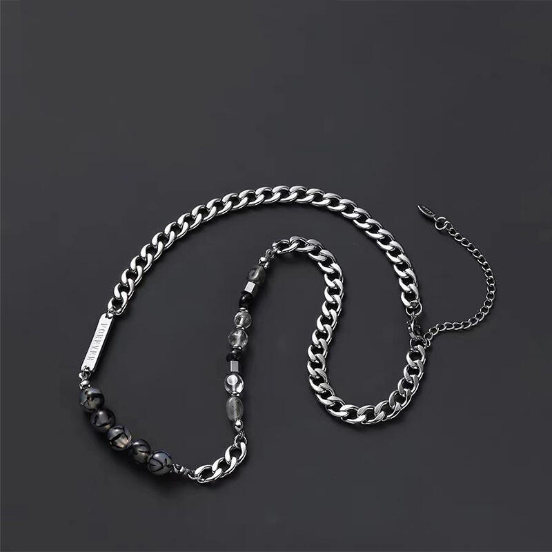 Stainless Steel Gray Color Glass Beaded Choker Necklaces for Women Men Personality Hiphop Necklaces All Saints' Day Jewelry Gift