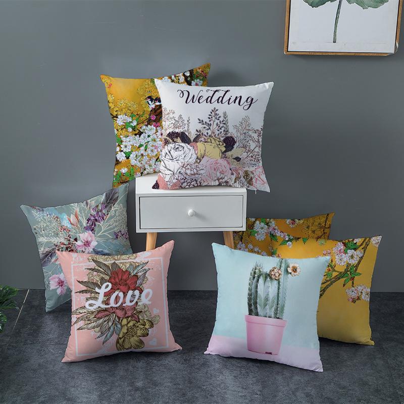 Ins Plant Flower Pillow Digital Printing Car Sofa Cushion Cover Shopee Home Soft Furnishings