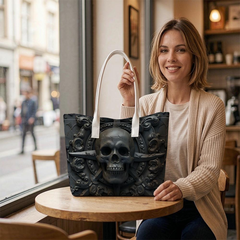 Gothic Skull Print Casual Tote Bag Daily Shoulder Handbag for Punk Style Outings