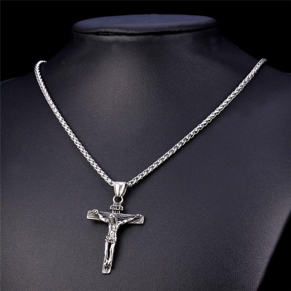 Street Style Metal Clavicle Chain Men Double Layer Choker Korean Style Jewelry Jesus Cross Necklace