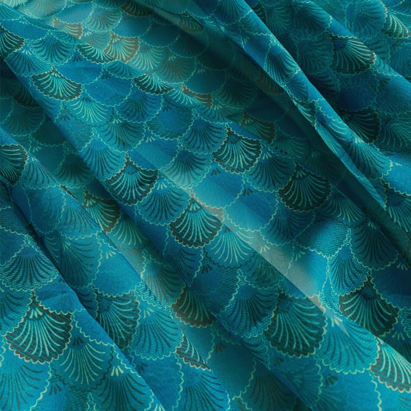 

Fish Scale Pattern Printed Fabric Encrypted Silk Chiffon Ethnic for DIY Hanfu Dresses 100x150cm