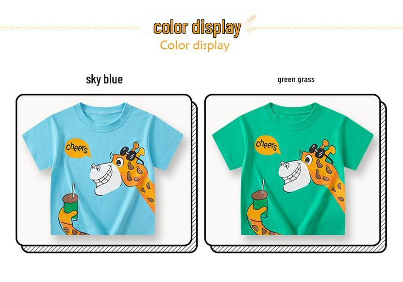 Kids Cartoon Animal Short Sleeve T-shirt - Summer New Baby Clothes