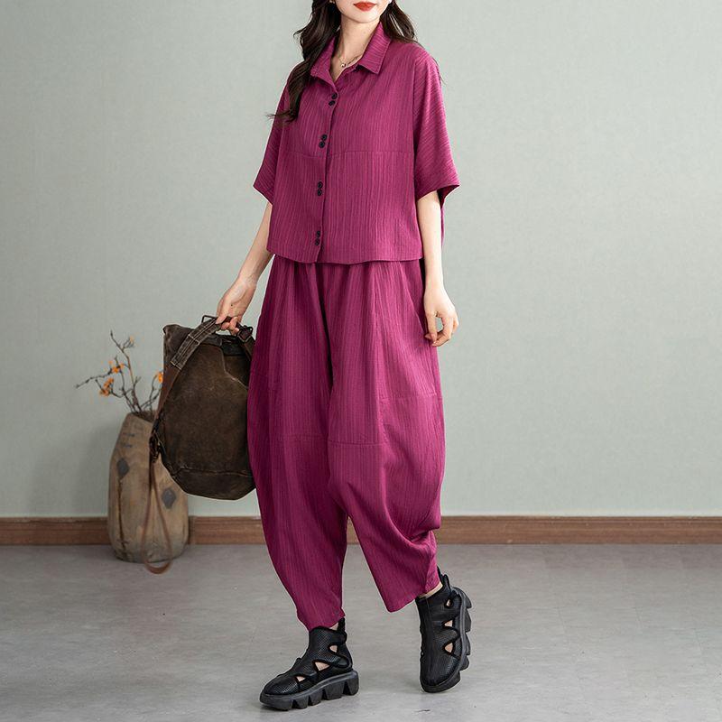 Women s Spliced POLO Collar Button Casual Fashion Loose Top Temperament Shirt Short-sleeved Suit L