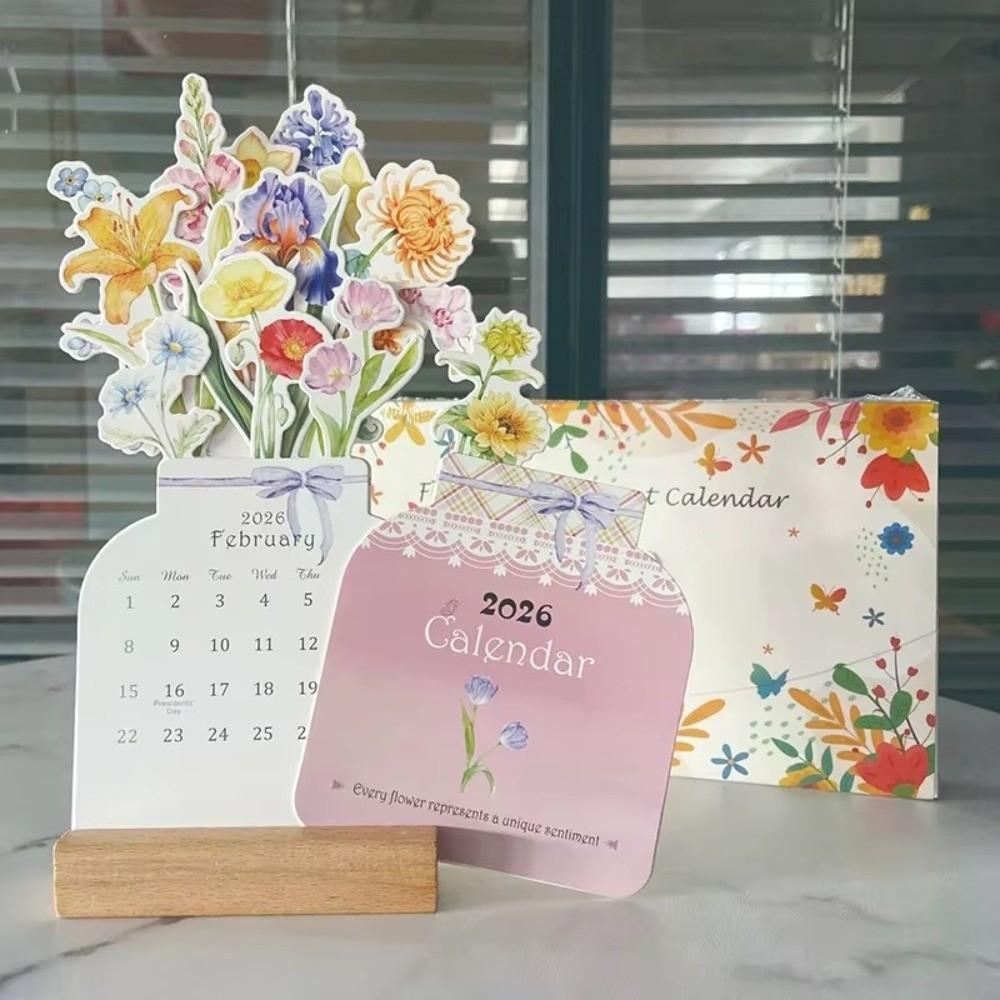 Detachable Base Monthly Planner Wooden Base 2026 Desktop Calendar  for Table Desk Decor