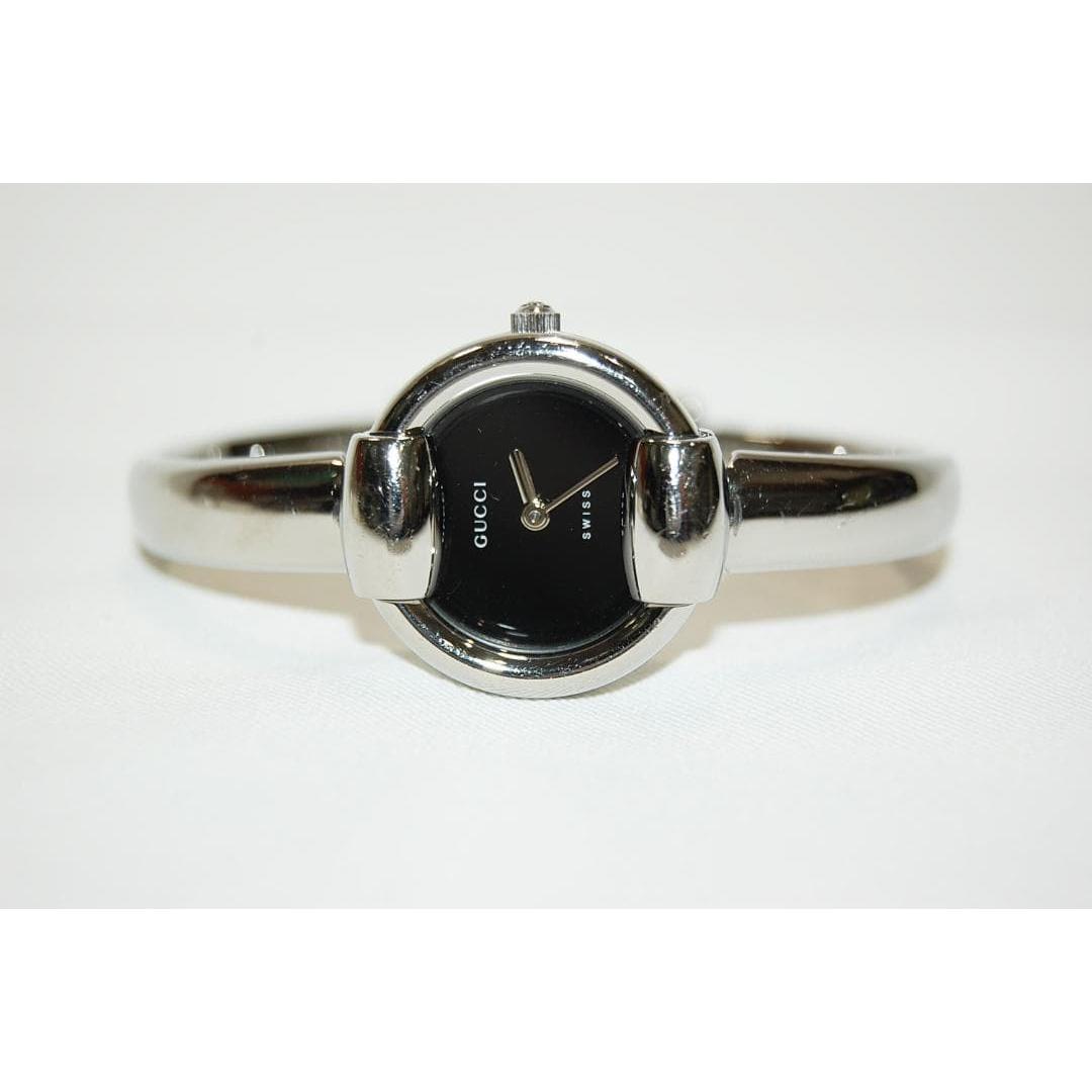 Used GUCCI 1400L Bangle Watch Black Dial SS Quartz