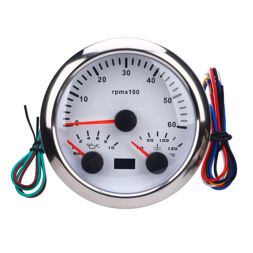 3 In 1 85mm Tachometer   9 to 32V 6000rpm 0 to 10bar Oil Pressure 40 to 120 celsius  Water Temp 7 Color Backlight for Car Boat Truck