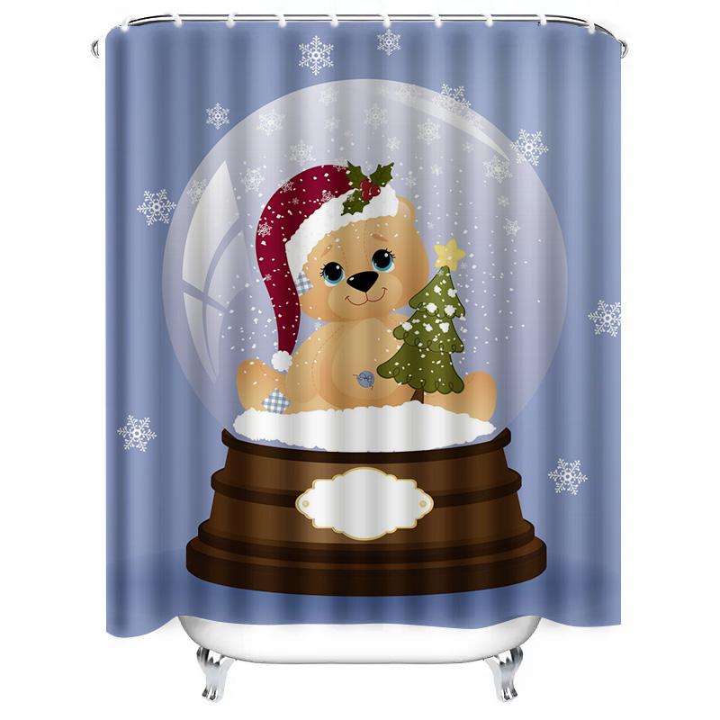 Tu Cute Bear Christmas Shower Curtain Festive Holiday Forest Animals Waterproof Bathroom Decor Modern Farmhouse Style Holiday Gi