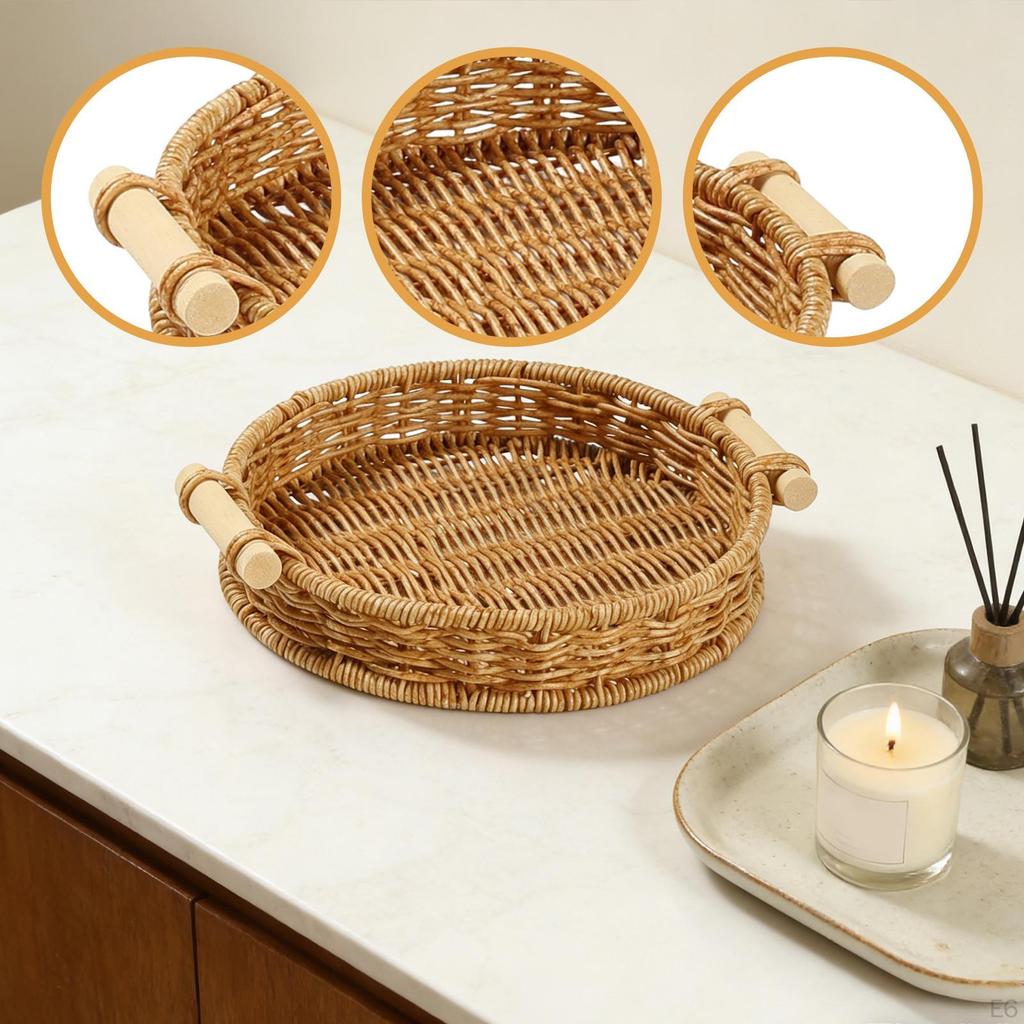 Basket Bread Serving Tray Round Platter for Bedroom Coffee Table Picnic