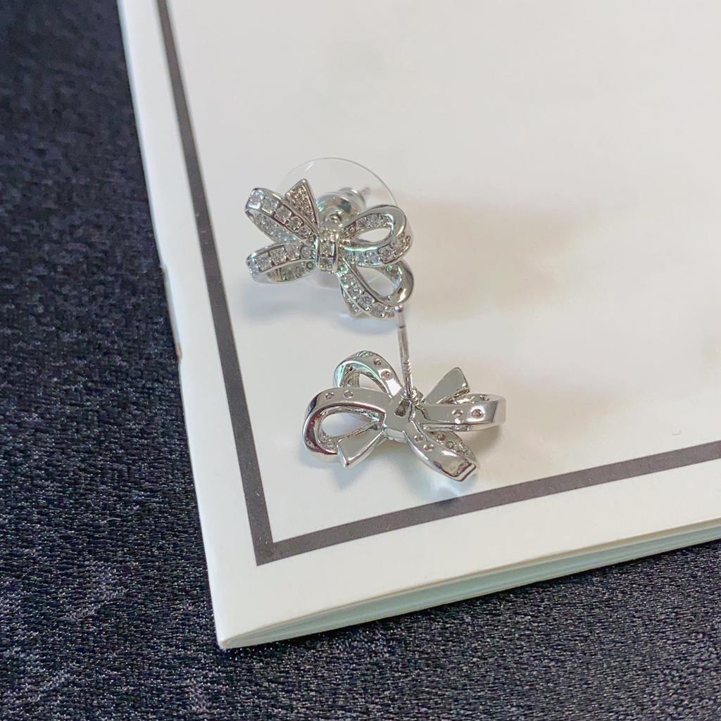 Bow Shaped Earrings with Diamond Inlay and Silver Plating, Personalized and Fashionable Earrings, 1:1 Quality