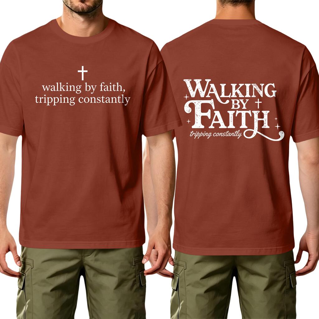 Men Crew Neck Short Sleeve Cotton Casual T Shirt with Walking by Tripping Constantly Printed Graphic for Everyday Wear