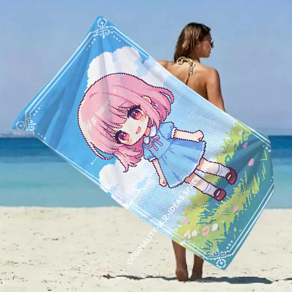 Pixel Chibi Girl Beach Towel Patterned Sunscreen And Windproof Suitable For Swimming Pool Camping Travel Blanket