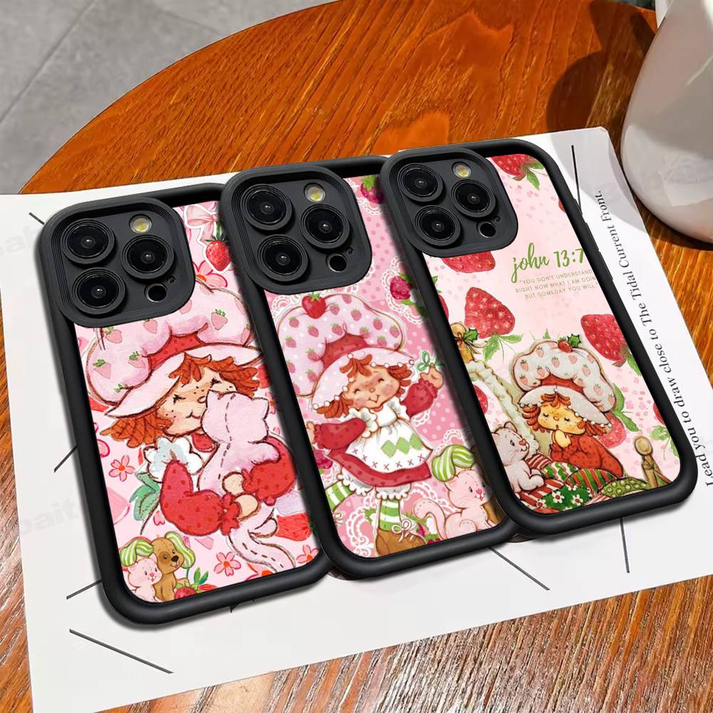 Animated S-Strawberry S-Shortcake Silicone Soft Phone Case For IPhone 17 16 14 13 12 11 15 Pro Max Plus Air Cover