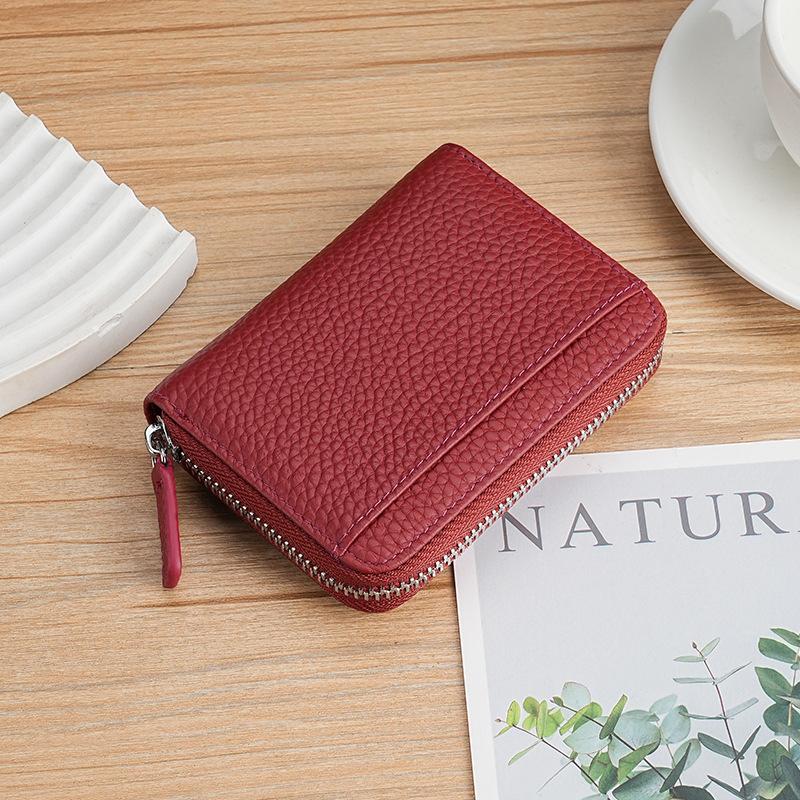 

Многофункциональный кожаный кошелек-органайзер для карт, зажим для карт, японский кошелек для монет из коровьей кожи, женский кошелек для мелочи с несколькими отделениями для карт бордовый