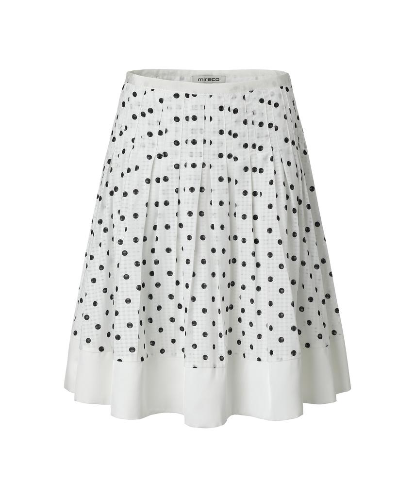 Mileko Dot Pleated Satin Skirt Ivory