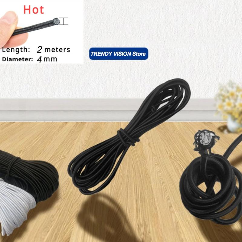2M Strong Elastic Cord Black/White High Elastic Round Elastic Band Rubber Band Elastic Cord For DIY Sewing Accessories Dia 4mm
