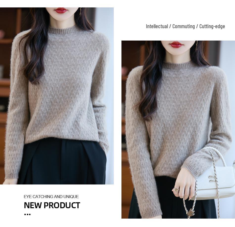 Women's 100% Pure Wool Wheat Ear Pattern Base Layer Top - Plus Size, Stylish Autumn/Winter 2025 Sweater
