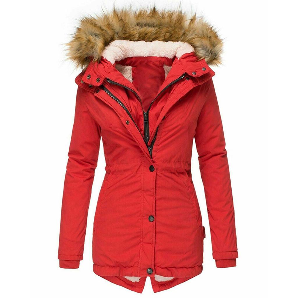 Giacca Invernale Calda da Donna con Collo in Pelliccia, Cerniera, Maniche Lunghe, Vestibilità Slim, con Cappuccio