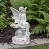 Outdoor Fairy Statue with Glass Sphere | Handmade Floral Detailing,
