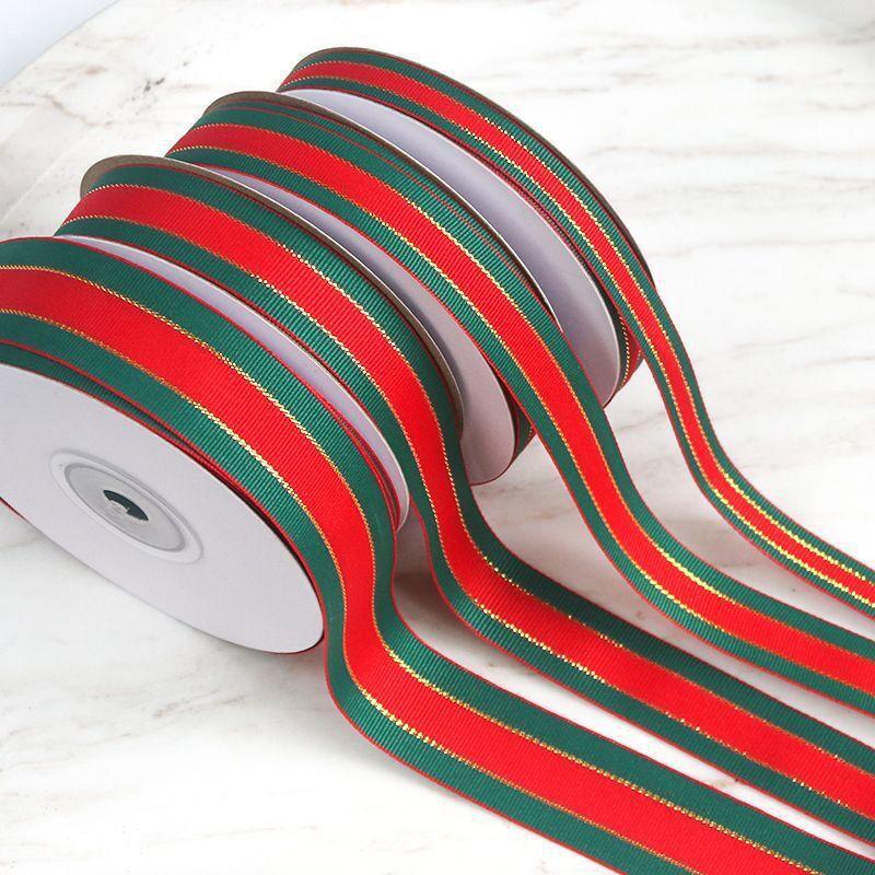 25Yards/Roll Stripes Ribbon DIY Crafts Bows Floral Decor Red Green Ribbons for Cake Box Gift Packaging 2.5cm Christmas