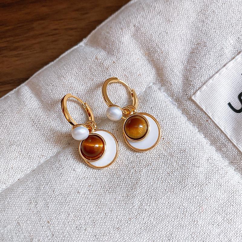 Maillard Tiger's Eye Stone Retro Stud Earrings 2025 New Popular Light Luxury Earrings Unique Earrings Women